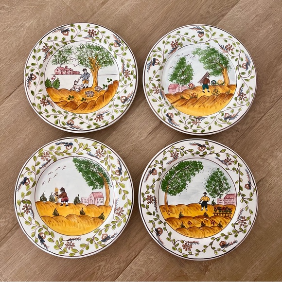 RARE 4 PCs Vintage Villa Ceramica Hand Painted Portugal Plates 9” - Village Life - Picture 1 of 8